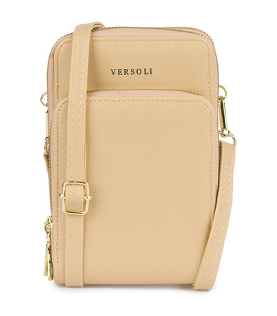 Beżowa torebka na telefon - mini listonoszka z ekoskóry. Suwak