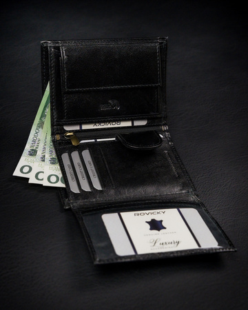 Portfel męski z naturalnej skóry licowej z przegródką na zdjęcie — Rovicky