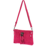 Fuksjowa mała torebka damska zamszowa, suwak