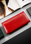 Skórzany portfel damski czerwony duży poziomy na zatrzask