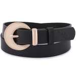 Skórzany pasek damski CZARNY. Złota klamra. 105 cm.