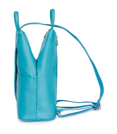 Niebieski damski plecak skórzany morski turkus miejski. Włoska skóra