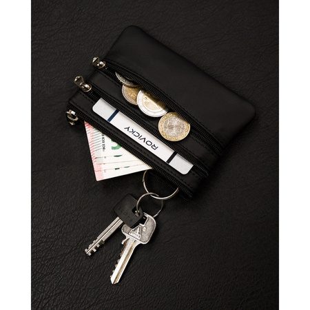 Skórzane etui na klucze Czarna kluczówka saszetka z kieszonkami.