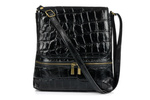 Włoska skórzana torebka damska listonoszka czarna. Wzór CROCO.