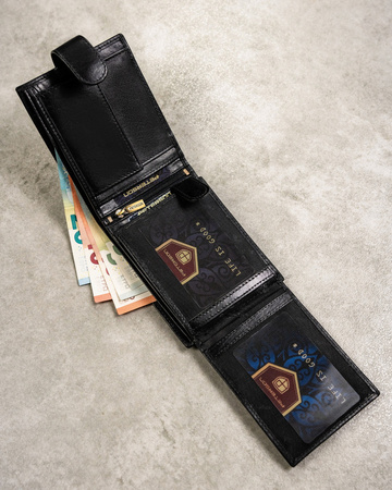 Zestaw męski na prezent: czarny portfel, etui na karty i brelok