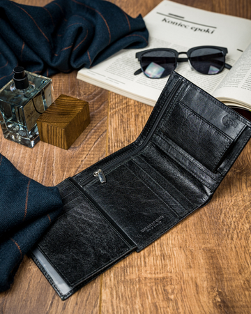 Miejski portfel męski bez zapięcia, skóra naturalna licowa, RFID Stop — Pierre Andreus