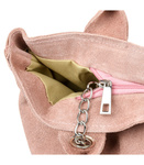 Duża torebka damska A4 na ramię - różowa skóra zamszowa, na suwak.