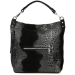 Czarna torebka damska skórzana duża shopperka croco A4