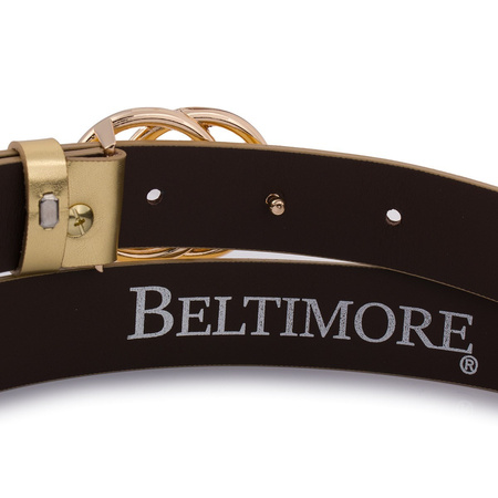 Złoty pasek damski skórzany z okrągłą klamrą złotą