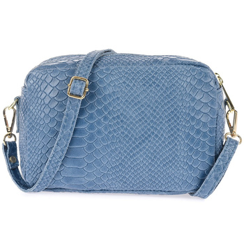 NIEBIESKA torebka damska Mała skórzana listonoszka kuferek CROCO
