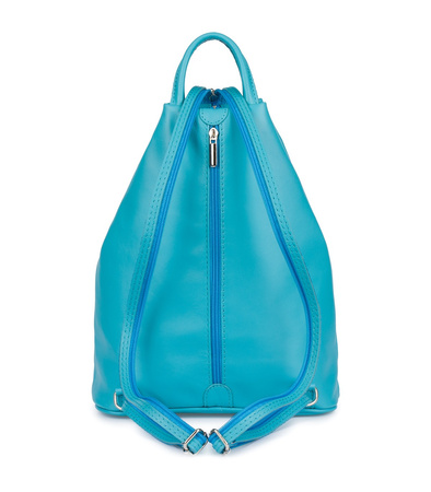 Niebieski damski plecak skórzany morski turkus miejski. Włoska skóra