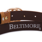 Brązowy pasek damski skórzany ze złotą okrągłą klamrą. Camel 