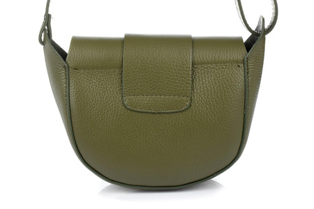Oliwkowa skórzana torebka listonoszka podkowa