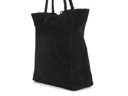 Torebka damska worek z troczkami A4 skórzana zamsz