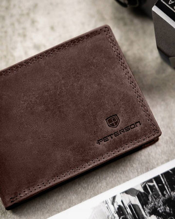Zestaw prezentowy męski: skórzany, brązowy portfel i skórzany brelok