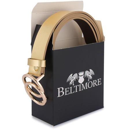 Złoty pasek damski skórzany z okrągłą klamrą złotą