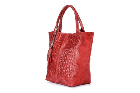 Czerwona torebka skórzana duża croco - worek