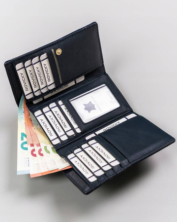 Portfel damski niebieski lakierowany. Skóra naturalna. RFID