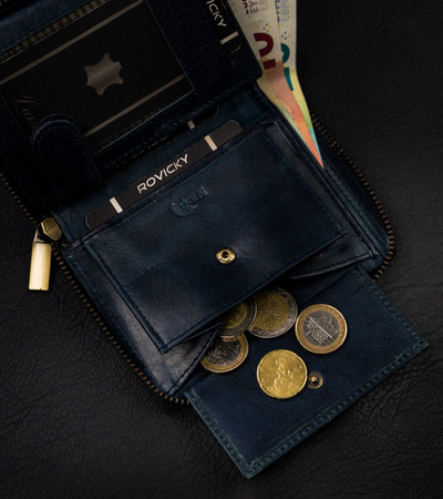 Skórzany, pionowy portfel męski na zamek RFID 