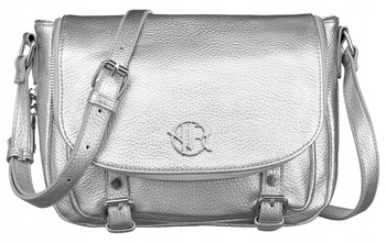 Srebrna torebka damska listonoszka na ramię. Suwak.