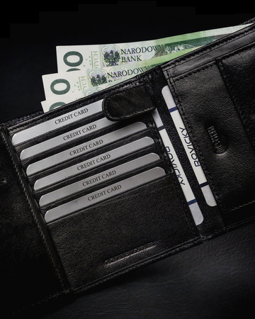 Pojemny portfel męski z naturalnej skóry licowej z ochroną RFID — Rovicky