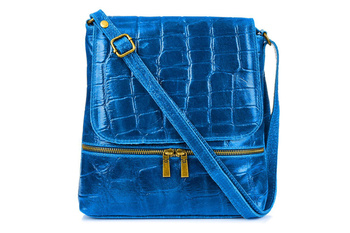 Włoska skórzana torebka damska listonoszka niebieska. Wzór CROCO.