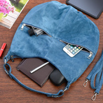 Duża torebka damska na ramię skórzana zamszowa A4. Niebieska