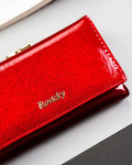 Portfel damski czerwony lakierowany. Skóra naturalna. RFID