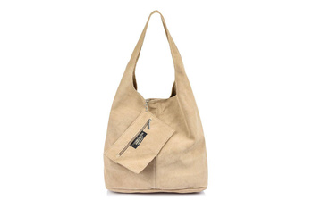 Zamszowa beżowa torba na ramię z saszetką