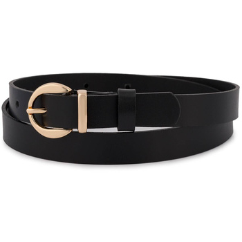 Wąski pasek damski skórzany CZARNY. Złota klamra. 120 cm.