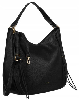 Czarna torebka damska na ramię, A4, eko skóra. Duża.