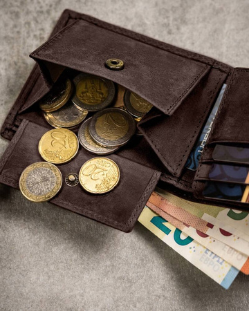 Zestaw prezentowy męski: skórzany, brązowy portfel i skórzany brelok