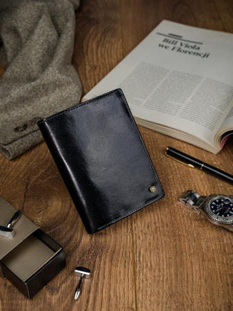 Portfel RFID ze skóry naturalnej pionowy składany Rovicky