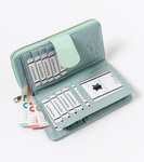 Skózany portfel damski DUŻY NIEBIESKI PIONOWY