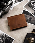 Zestaw prezentowy męski: skórzany portfel i brelok - jasny brąz