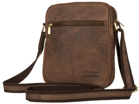 Skórzana torba męska listonoszka na długim pasku - Brązowa