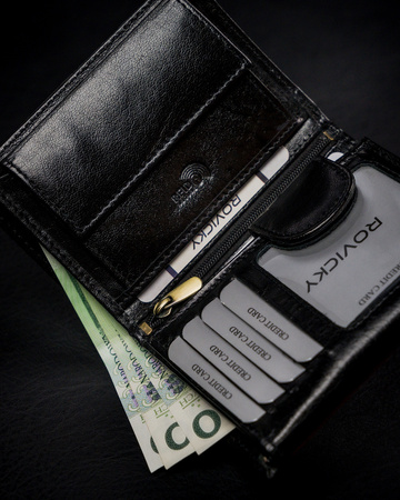 Portfel męski z naturalnej skóry licowej z przegródką na zdjęcie — Rovicky
