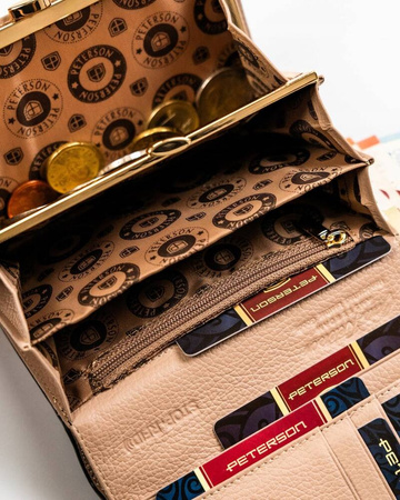 Czarny portfel ze złotymi wstawkami. Lakierowana Skóra RFID