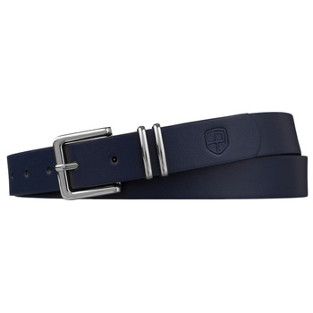 Granatowy pasek damski srebrna klamra. Elegancki, gładki