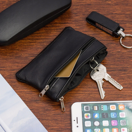 Skórzane etui na klucze kluczówka saszetka Czarna skóra naturalna
