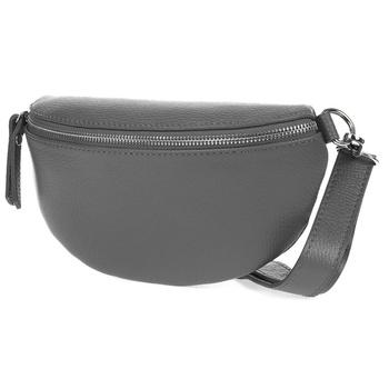 Szara skórzana saszetka damska nerka z paskiem