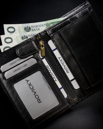 Bogato wyposażony portfel męski z naturalnej skóry licowej — Rovicky