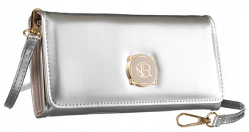 Mini torebka na telefon - SREBRNA damska kopertówka eko skóra.