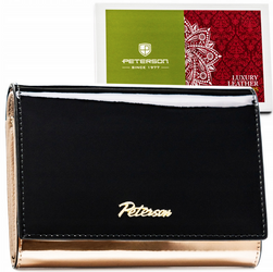 Czarny portfel ze złotymi wstawkami. Lakierowana Skóra RFID