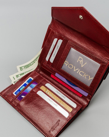 Duży skórzany portfel damski Rovicky czerwony