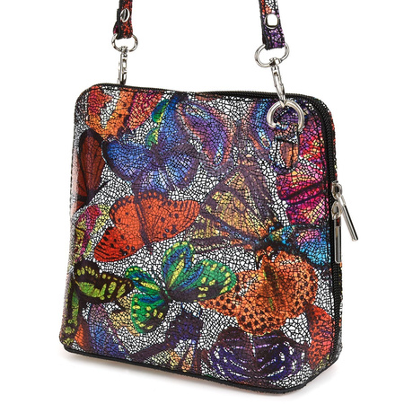 Mała kolorowa torebka damska listonoszka skórzana w motyle