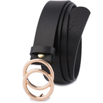 Czarny pasek damski skórzany ze złotą okrągłą klamrą