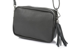 Modna torebka damska listonoszka skórzana frędzle szara