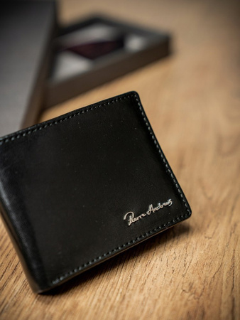 SKÓRZANY PORTFEL MĘSKI Czarny Poziomy SKÓRA RFID