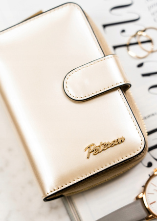 Beżowy portfel damski pionowy. Skóra naturalna z ochroną RFID